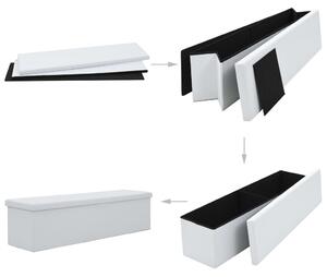 Folding Storage Bench Faux Leather 150x38x38 cm White