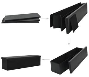Folding Storage Bench Faux Leather 150x38x38 cm Black