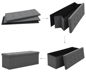 Folding Storage Bench Faux Linen 110x38x38 cm Dark Grey