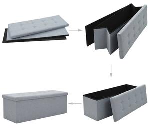 Folding Storage Bench Faux Linen 110x38x38 cm Light Grey