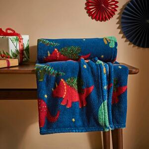 Dinosaur Christmas Printed Fleece Throw Blanket 130cm x 170cm