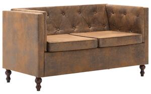 2-Seater Chesterfield Sofa Fabric Upholstery Brown Suede Look