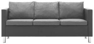 3-Seater Sofa Faux Leather Black and Light Grey
