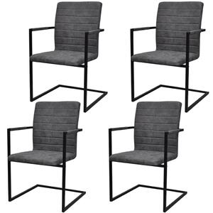 Cantilever Dining Chairs 4 pcs Grey Faux Leather