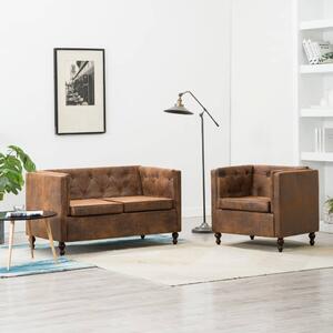 275624 Chesterfield Sofa Set 2 Pieces Fabric Upholstery Brown Suede Look (247155+247156)