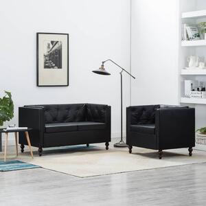 275620 2 Piece Sofa Set Faux Leather Upholstery Black (247152+247153)
