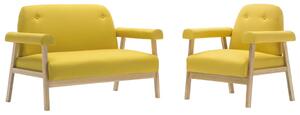 3-Person Sofa Set 2 Pieces Fabric Yellow