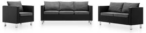 275506 Sofa Set 3 Pieces Faux Leather Black and Light Grey (247164+247165+247166)