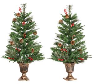HOMCOM 2 Pieces Set 3 Foot Artificial Christmas Tree with 110 Realistic Branches, Pine Cones, Red Berries, Gold Pot, for Doorway, Porch, Green