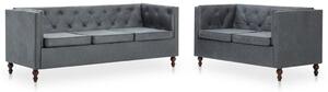 Chesterfield Sofa Set 2 Pieces Fabric Upholstery Grey