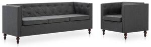 Chesterfield Sofa Set 2 Pieces Fabric Upholstery Dark Grey