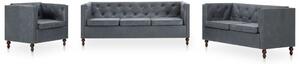 Chesterfield Sofa Set 3 Pieces Fabric Upholstery Grey