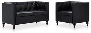 2 Piece Sofa Set Faux Leather Upholstery Black