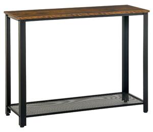 HOMCOM 2-Tier Console Table Side/End Table w/ Bottom Mesh Shelf Rectangular Adjustable Feet For Living Room Entryway Hallway Brown Black