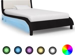 Bed Frame with LED Black and White Faux Leather 90x200 cm