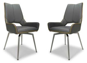 Mosul Grey Leather Dining Chairs With Steel Legs In Pair