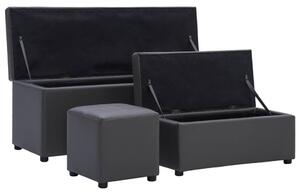 Benches and Footrest Grey Faux Leather