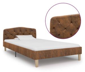 Bed Frame Brown Faux Suede Leather 90x200 cm