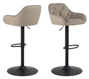 Bethel Beige Velvet Bar Stools With Black Base In Pair