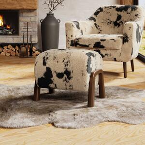 Curved Cow Fur Wooden Accent Stool