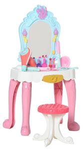 HOMCOM 20 PCS Kids Dressing Table Set, Children Vanity Make Up Desk, Musical Pretend Toy, with Beauty Kit, Mirror, Stool, for 3-6 Years Old, Pink
