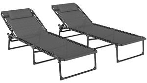 Outsunny Folding Sun Loungers: Dual Beach Recliners, 4-Position Adjustable, Grey Aosom UK