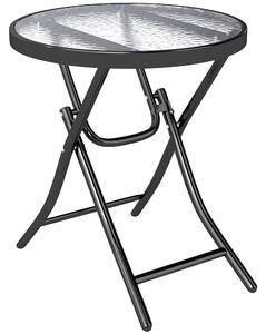 Outsunny Folding Garden Table: Portable Round Glass-Top with Safety Buckle, Indoor & Outdoor Use, Jet Black Aosom UK