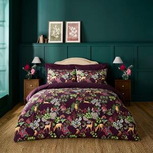 Dorma Folkloric Damson Brushed Cotton Duvet Cover and Pillowcase Set