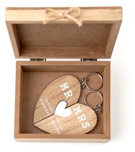 Love Story Mr and Mrs Pair of Keyrings and Box