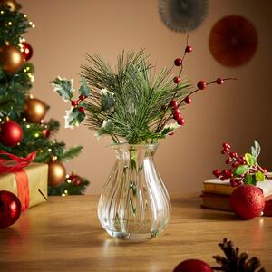 Artificial Foliage Arrangement in Ribbed Glass Vase