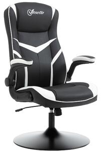 Vinsetto Gaming Chair Ergonomic Computer Chair Home Office Desk Swivel Chair w/ Adjustable Height Pedestal Base PVC Leather, Black & White