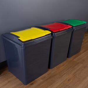 Wham 50L Set of 3 Recycling Bins with Red, Green, & Yellow Lids MultiColoured