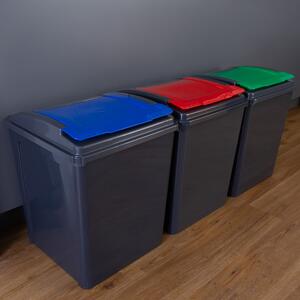 Wham 50L Set of 3 Recycling Bins with Red, Blue, & Green Lids Red/Blue/Green