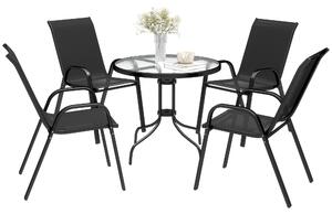 Outsunny Five-Piece Steel Patio Set, with Glass-Top Table - Black