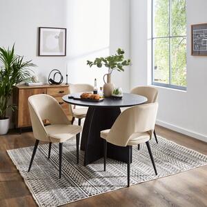 Effy Round Dining Table with 4 Lillia Mink Velvet Dining Chairs