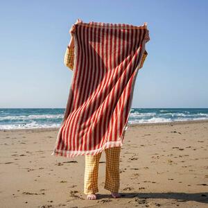 Piglet Sandstone Red Pembroke Stripe Cotton Bath Towel Size 27in x 51in (70cm x 130cm)