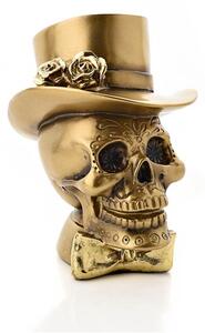 Gold Skull with Top Hat Resin Ornament