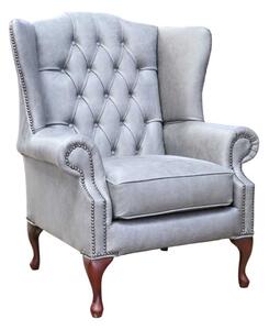 Chesterfield High Back Wing Chair Cracked Wax Ash Grey Leather In Mallory Style