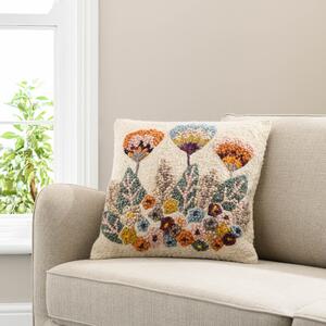 Hand Knotted Wool Floral Cushion MultiColoured