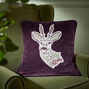 Applique Roe Deer Cushion Purple