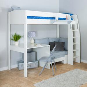 Stompa Uno High Sleeper with Corner Sofa And Fixed Desk, Pine