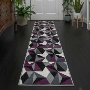Purple Grey Modern Geometric Hall Runner Rugs | Milan