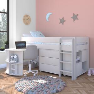 Stompa Uno Midsleeper With Pull Out Desk, Chest of Drawers and Cube Unit, Pine