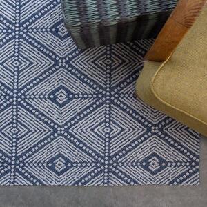 Blue Diamond Woven Sustainable Recycled Cotton Runner Rug | Kendall