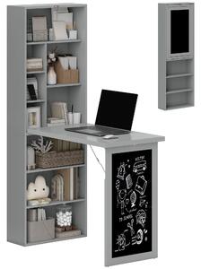 HOMCOM Fold-out Convertible Writing Desk Wall Mount Cabinet with Blackboard and Side Shelf Multi-Function Home Office Workstation, Grey Aosom UK