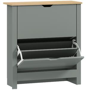 HOMCOM Slim Shoe Cabinet, Narrow Shoe Cupboard with 2 Flip Drawers, Adjustable Shelves for 12 Pairs of Shoes, Light Grey