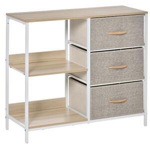 HOMCOM Storage Dresser with 3 Fabric Drawers & 2 Display Shelves, Chest of Drawers for Living Room, Bedroom, Hallway, Beige Aosom UK