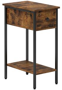 HOMCOM Narrow Side Table with Drawer and Storage Shelf - Rustic Brown