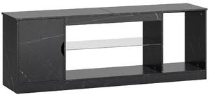 HOMCOM TV Stand Cabinet, Marble Effect TV Unit for up to 55" TVs with Glass Shelf and Storage Cabinet, Entertainment Unit for Living Room, Bedroom, Black