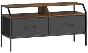 HOMCOM TV Stand Cabinet, TV Unit for 55-inch TVs with 2 Foldable Fabric Drawers, 5 Divided Side Pockets, Open Shelves, Console Table for Living Room, Bedroom, Entertainment Room, Rustic Brown